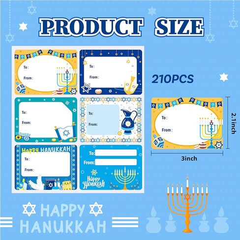 210 Pcs Hanukkah Gift Tag Stickers, Hanukkah Candlestick and Spinning top Designs, Hanukkah Name Tags, for Gift Bags and Wrapped Gifts.Gift Favor Decor Supplies in Saudi Arabia