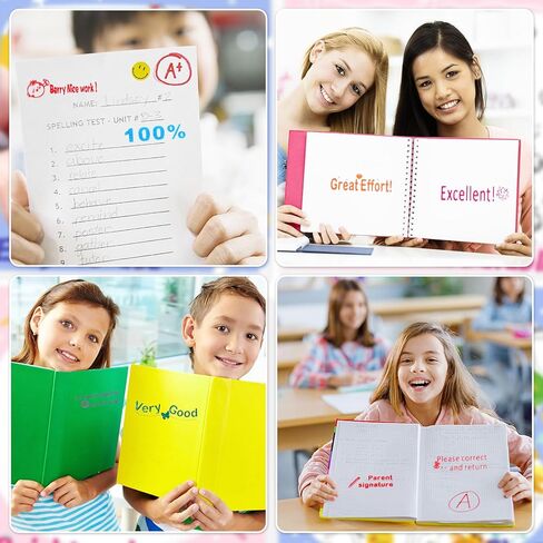8Pcs Teacher Stamps for Classroom Teacher Supplies Self-inking Grading Stamps Encouraging Comments for Parent Signature School Teachers Review Feedback Homework Reward Colorful Stamp with Tray in Saudi Arabia