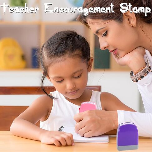 8Pcs Teacher Stamps for Classroom Teacher Supplies Self-inking Grading Stamps Encouraging Comments for Parent Signature School Teachers Review Feedback Homework Reward Colorful Stamp with Tray in Saudi Arabia
