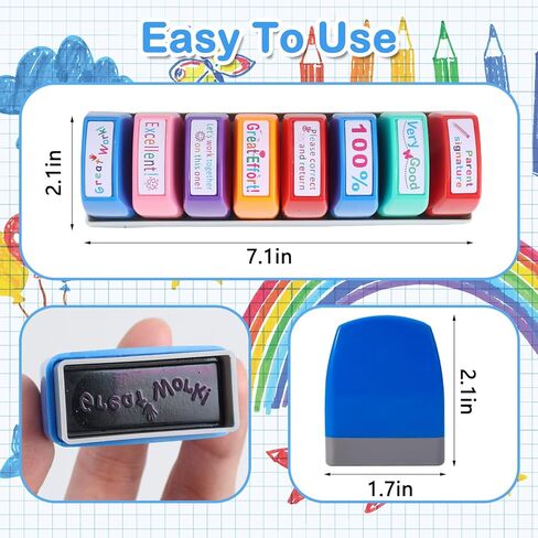 8Pcs Teacher Stamps for Classroom Teacher Supplies Self-inking Grading Stamps Encouraging Comments for Parent Signature School Teachers Review Feedback Homework Reward Colorful Stamp with Tray in Saudi Arabia