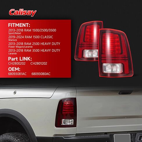 مصابيح خلفية LED متوافقة مع 2013-2018 Dodge Ram 1500 2500 3500 Laramie/Limited/Longhorn Black House المصابيح الخلفية مع المصابيح تحل محل OME 68093081AC 68093080AC 68093081AB 68093080AB (زوج) in Kuwait