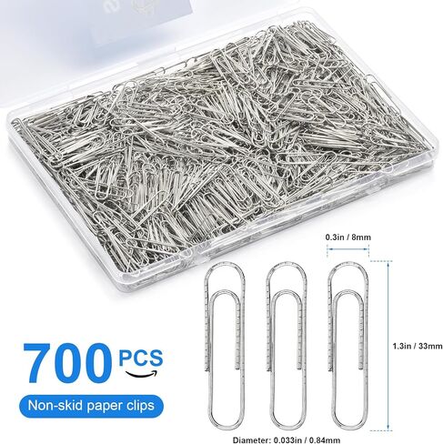 Paper Clips for Office School Supplies, Nonskid Paper Clip 700pcs，1-2/7" Silver PaperClips for Paperwork Office School and Home Personal Use in Saudi Arabia