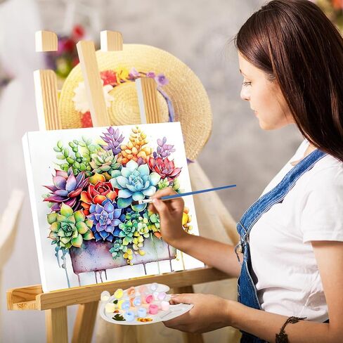 KEYIFA Paint by Numbers Kit for Adults Framed, Small Painting Kits for Beginners, Paint on Clear Colored Canvas, Acrylic Pigment Drawing Paintwork, DIY Home Wall Decor, 8x8 in, Colorful Succulent in Saudi Arabia