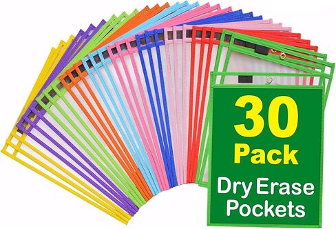 BONBELA Dry Erase Pockets - 12 Pack EASYWipeXL Heavy Duty Sheet Protectors Quickly Wipe to a Flawless Clean - Save a Bundle on 10 x 13 Reusable Dry Erase Sheets Sleeves for Work & School Worksheets in Kuwait