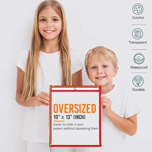 BONBELA Dry Erase Pockets - 12 Pack EASYWipeXL Heavy Duty Sheet Protectors Quickly Wipe to a Flawless Clean - Save a Bundle on 10 x 13 Reusable Dry Erase Sheets Sleeves for Work & School Worksheets in Kuwait