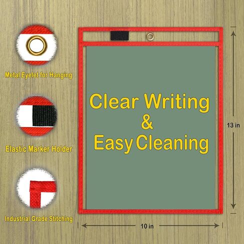 BONBELA Dry Erase Pockets - 12 Pack EASYWipeXL Heavy Duty Sheet Protectors Quickly Wipe to a Flawless Clean - Save a Bundle on 10 x 13 Reusable Dry Erase Sheets Sleeves for Work & School Worksheets in Kuwait