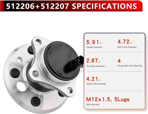 512206 512207 (Pair) Rear Wheel Hub Bearing Assembly for Toyota Avalon 2005-2012, for Toyota Camry 2002-2011, for Lexus ES300 2002-2003, for ES330 2004-2006, for Toyota Solara 2004-2008 in Saudi Arabia