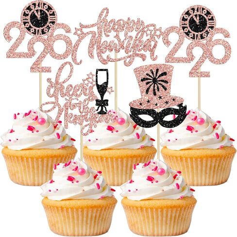 1Pc Happy New Year Cake Topper 2026 New Years Eva Party Cake Decorations for New Years Party Supplies Hello 2026 Holiday Theme Party Decorations Gold Glitter in Saudi Arabia