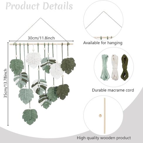 FREEBLOSS DIY Macrame Leaf Wall Hanging Beginners Macrame Kit Leaf Woven Tapestry Feather Wall Hanging 4 Green Colors Cotton Cord DIY Hanging Ornament Kit for Adults Birthday Gift in Saudi Arabia