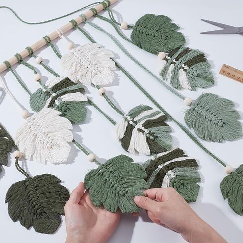 FREEBLOSS DIY Macrame Leaf Wall Hanging Beginners Macrame Kit Leaf Woven Tapestry Feather Wall Hanging 4 Green Colors Cotton Cord DIY Hanging Ornament Kit for Adults Birthday Gift in Saudi Arabia