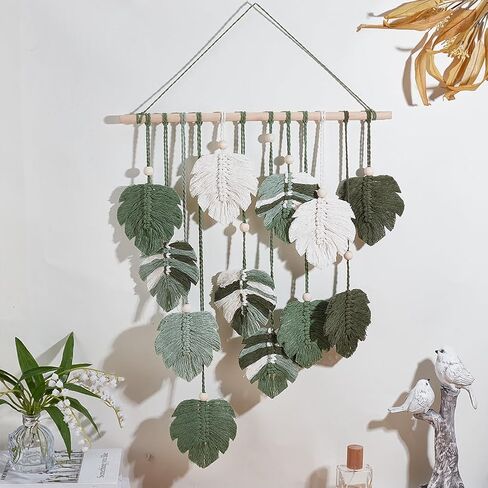 FREEBLOSS DIY Macrame Leaf Wall Hanging Beginners Macrame Kit Leaf Woven Tapestry Feather Wall Hanging 4 Green Colors Cotton Cord DIY Hanging Ornament Kit for Adults Birthday Gift in Saudi Arabia