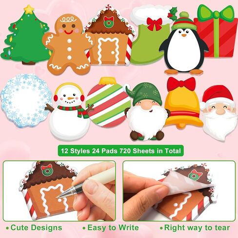 Fancy Land 24 Pads Christmas Sticky Notes Cute Xmas Sticky Notes for Teachers Classrooms 720 Sheets Memo Pads Page Markers Flags Gifts Home Office School Supplies in Saudi Arabia