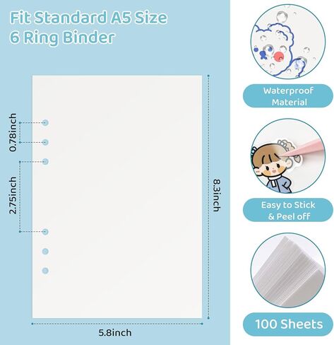 100 Sheets Blank Release Paper Binder Refills for Sticker Book Collecting Album,Double-Sided Reusable Sticker Paper Binder Insert Sheet for A5 6-Ring Organizers in Saudi Arabia