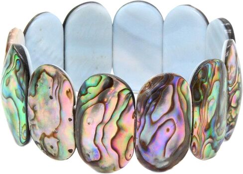 Justinstones Abalone Shell Rainbow Wide Bangle Bracelet Beaded Oval Sticks Beads Strand 6.5 Inch in Saudi Arabia