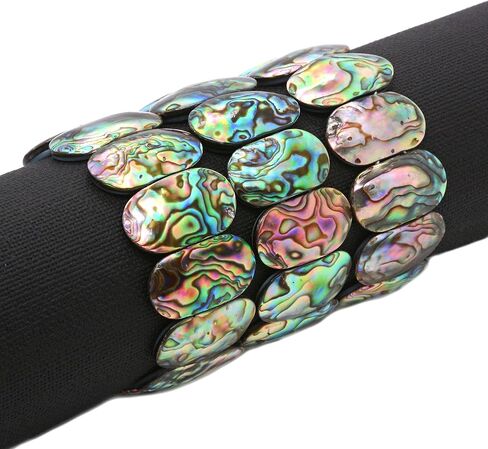 Justinstones Abalone Shell Rainbow Wide Bangle Bracelet Beaded Oval Sticks Beads Strand 6.5 Inch in Saudi Arabia