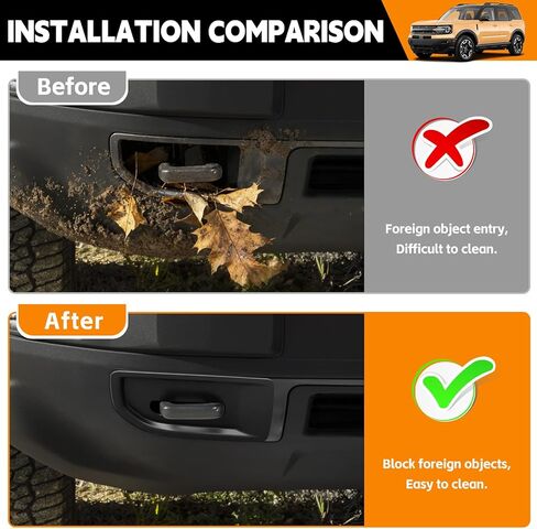 خطافات الاسترداد على شكل حرف D غطاء متوافق مع 2021-2024 Ford Bronco Sport Badlands Front Trailer Hook Gap Cover Bumper Trim for 2023 Bronco Sport Badlands Accessories (أسود) in Kuwait