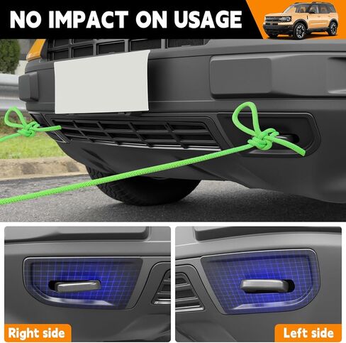 خطافات الاسترداد على شكل حرف D غطاء متوافق مع 2021-2024 Ford Bronco Sport Badlands Front Trailer Hook Gap Cover Bumper Trim for 2023 Bronco Sport Badlands Accessories (أسود) in Kuwait