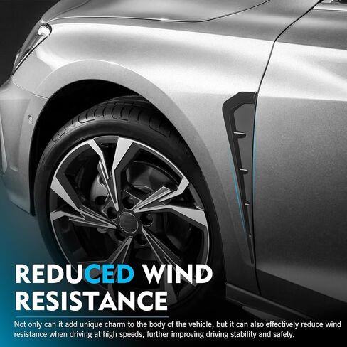 2 PCS Car Fender Side Vents, ABS Front Spoiler Sticker, Stylish Sporty Vehicle Side Wing Fender Modifications Decoration, Universal Car Exterior Accessories (Black) in Saudi Arabia