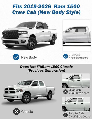 لوحات تشغيل JOYTUTUS لـ 2019-2026 Ram 1500 Crew Cab نمط هيكل جديد (باستثناء Ram 1500 Classic)، درجين جانبيين مضادين للانزلاق بدون مسامير على قضيب Nerf، سعة 500 رطل in Saudi Arabia