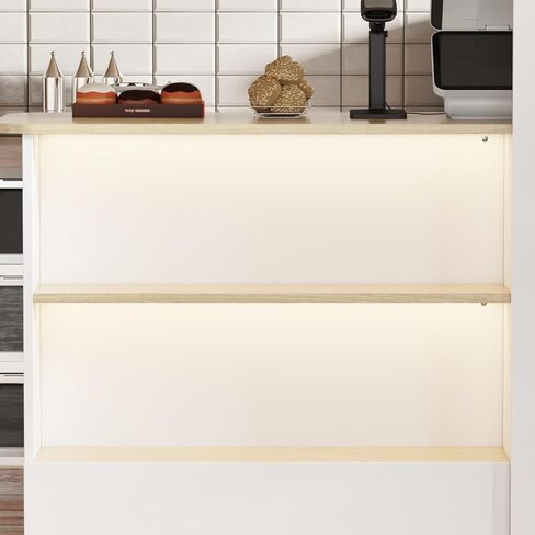 White Small Reception Desk with Lockable Drawer, Business Work Front Desk with Open Storage Shelves & LED Light, Compact Office Display Counter Table, Counter Reception Table for Salon in Kuwait