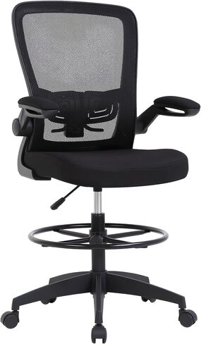 Drafting Chair Tall Office Chair Adjustable Height with Lumbar Support Flip Up Arms Footrest Mid Back Task Mesh Desk Chair Computer Chair Drafting Stool for Standing Desk, Black in Kuwait