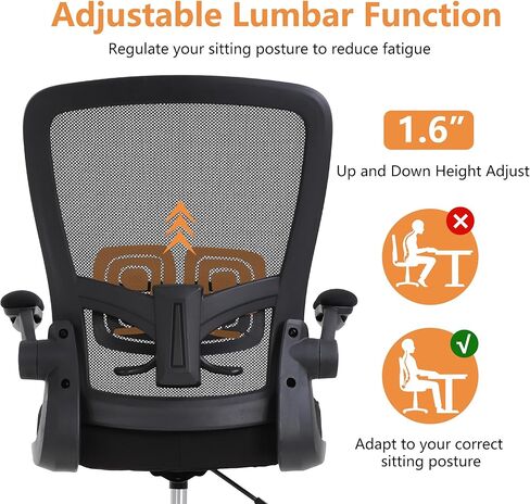 Drafting Chair Tall Office Chair Adjustable Height with Lumbar Support Flip Up Arms Footrest Mid Back Task Mesh Desk Chair Computer Chair Drafting Stool for Standing Desk, Black in Kuwait