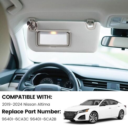 واقي من الشمس متوافق مع Nissan Altima 2019-2024 جانب السائق الأيسر مع مرآة مكياج وإضاءة تحل محل 96401-6CA3C (رمادي) in Kuwait