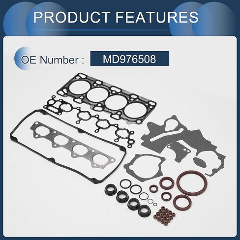 مجموعة حشية رأس الأسطوانة مجموعة حشيات صمام المحرك رقم MD976508 لميتسوبيشي 4G63(CU2W) مطاط، معدن أسود in Saudi Arabia