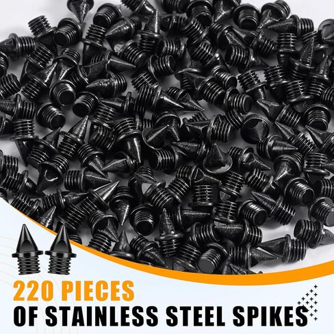 YUNVI 220 Pcs 1/4 Inch Stainless Steel Spikes with 1 PC Spike Wrench for Track Shoes, 0.25" Replacement Spikes for Ice Cleats, Steel Pyramid Spikes for Hiking, Running, High Jumping, with Storage Box in Kuwait