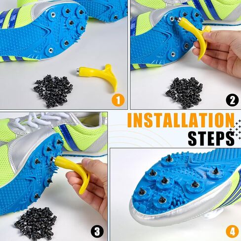 YUNVI 220 Pcs 1/4 Inch Stainless Steel Spikes with 1 PC Spike Wrench for Track Shoes, 0.25" Replacement Spikes for Ice Cleats, Steel Pyramid Spikes for Hiking, Running, High Jumping, with Storage Box in Kuwait