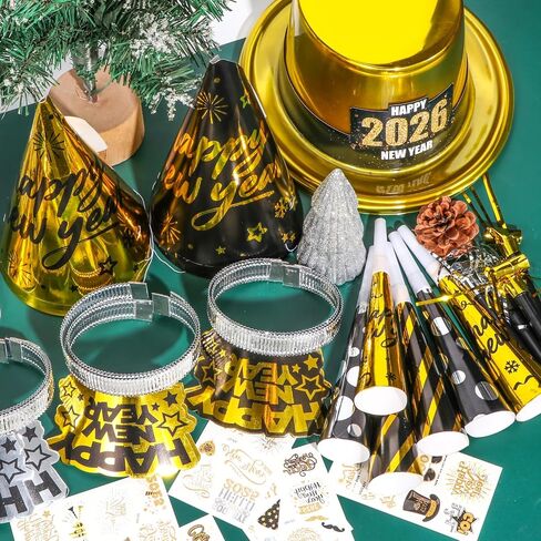 2026 New Years Eve Party Supplies, 60 Pcs New Year Eve Party Hats and Horns, Headband, Tattoos, Blowouts 2026 New Year Party Favors in Saudi Arabia
