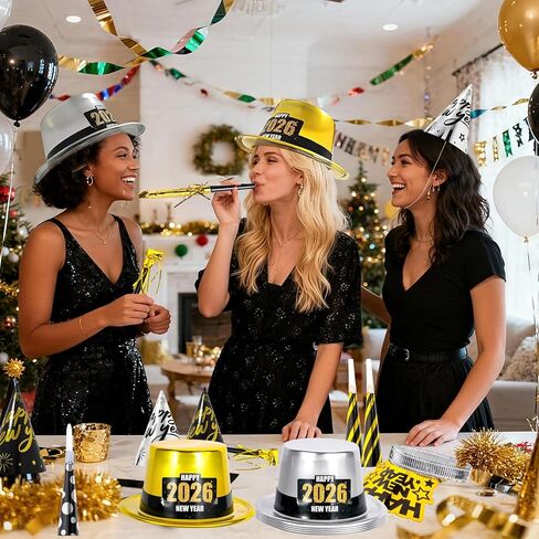 2026 New Years Eve Party Supplies, 60 Pcs New Year Eve Party Hats and Horns, Headband, Tattoos, Blowouts 2026 New Year Party Favors in Saudi Arabia