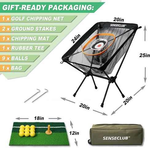 SENSECLUB Golf Chipping Net, Indoor Chipping Net and Mat, Chipping Net Golf Target with Tee and Practice Balls, Backyard Golf Accessories for Swing Game Golf Gifts in Kuwait