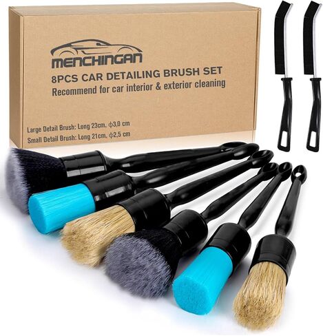 Car Detailing Brushes Set, 8-Piece Auto Detail Cleaning Brush Tool Kit in Ultra-Soft/Middle/Hard, Crevice Brush for Car Interior & Exterior, Leather, Air Vents, Emblems, Wheels Wash & Care in Saudi Arabia