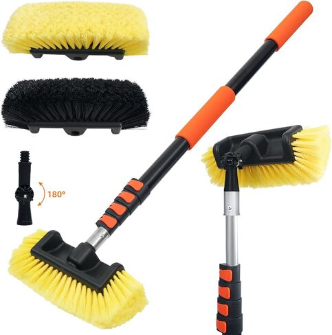 16FT Car Wash Brush with Long Handle, Car Cleaning Brush with 12" Soft Bristle and 12" Hard Bristle, 4-16Ft Telescopic Pole for Scratch-Free Cleaning Truck,RV, Boats,House Siding,Floors,Solar Panels in Saudi Arabia