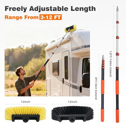 16FT Car Wash Brush with Long Handle, Car Cleaning Brush with 12" Soft Bristle and 12" Hard Bristle, 4-16Ft Telescopic Pole for Scratch-Free Cleaning Truck,RV, Boats,House Siding,Floors,Solar Panels in Saudi Arabia