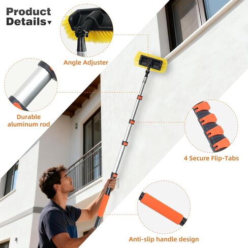 16FT Car Wash Brush with Long Handle, Car Cleaning Brush with 12" Soft Bristle and 12" Hard Bristle, 4-16Ft Telescopic Pole for Scratch-Free Cleaning Truck,RV, Boats,House Siding,Floors,Solar Panels in Saudi Arabia