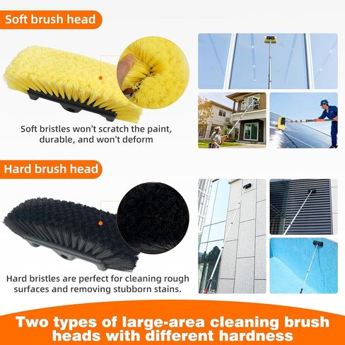 16FT Car Wash Brush with Long Handle, Car Cleaning Brush with 12" Soft Bristle and 12" Hard Bristle, 4-16Ft Telescopic Pole for Scratch-Free Cleaning Truck,RV, Boats,House Siding,Floors,Solar Panels in Saudi Arabia