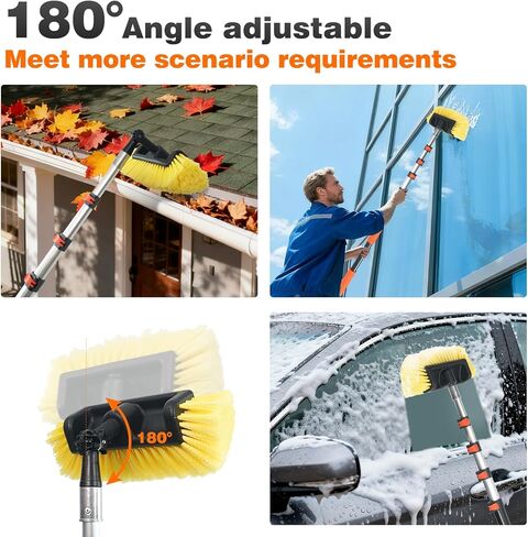 16FT Car Wash Brush with Long Handle, Car Cleaning Brush with 12" Soft Bristle and 12" Hard Bristle, 4-16Ft Telescopic Pole for Scratch-Free Cleaning Truck,RV, Boats,House Siding,Floors,Solar Panels in Saudi Arabia