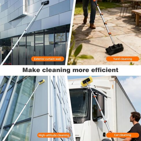 16FT Car Wash Brush with Long Handle, Car Cleaning Brush with 12" Soft Bristle and 12" Hard Bristle, 4-16Ft Telescopic Pole for Scratch-Free Cleaning Truck,RV, Boats,House Siding,Floors,Solar Panels in Saudi Arabia