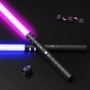JvmuSaber [𝗦𝘁α𝗿-𝘄α𝗿𝘀] Double-Bladed Lightsaber Toy, RGB USB C Charge Light Saber, 2-in-1 Detachable Alloy Hilt, 12 Colors and 4 Modes & Sounds, for Kid and Adult Children's Day Gift (Black) in Kuwait