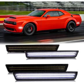 NoxiAnto Full LED White Side Marker Lights for Dodge Challenger 2015-2023, OEM Upgraded Front & Rear Bumper Marker Lamps Corner Parking Lights Smoked Lens, Pack of 4 in Saudi Arabia
