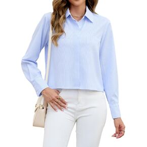 INFITTY Women's Button Down Cropped Shirts Long Sleeve Casual Crop Tops Loose fit Cotton Lapel Blouse in Saudi Arabia