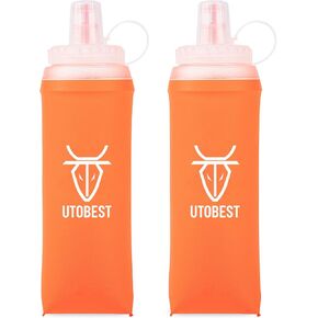 UTOBEST Soft Flask, 550ml Soft Flask Running Bottles with Straw,TPU Foldable Running Flask, Portable Collapsible Flask Handheld for Travel Traveling Hiking Cycling City Walk Orange in Kuwait