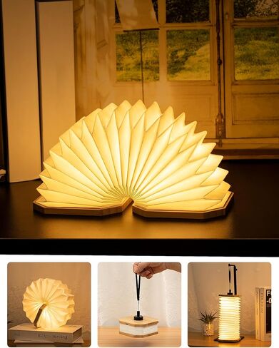 مصباح الأكورديون الأصلي القابل للطي، مصباح مكتب خشبي محمول، هدايا يابانية، فانوس ورقي LED مبتكر مع USB لتزيين المنزل (الجوز) in Kuwait
