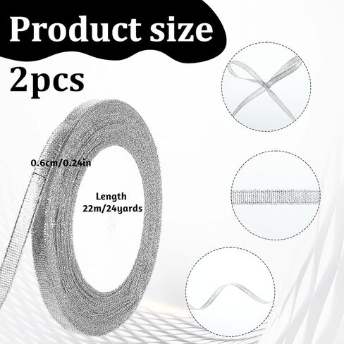 2 Roll Glossy Satin Ribbon 0.24 Inch/24 Yards Silver Glitter Ribbons Thin Solid Fabric Ribbons Metallic Silver Ribbon for Gift Wrapping Crafts Floral Bouquet Party Decoration in Saudi Arabia