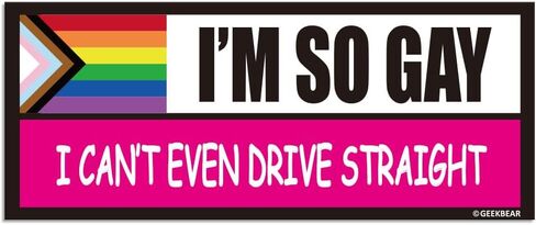 GEEKBEAR I'm So Gay I Can't Even Drive Straight Car Magnet - Reflective, Weather-Resistant, Eye-Catching - 8.7 x 3.5 in (Pride Flag) in Kuwait