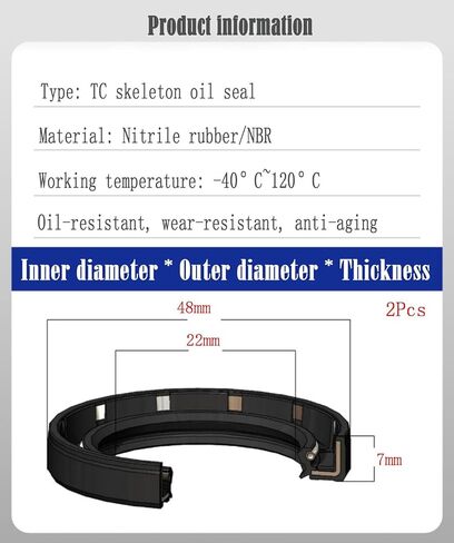 حلقات دائرية مطاطية من النتريل، ختم زيت هيكل عظمي مطاطي من النتريل بقطر عمود 22 مم، خارجي 48-56 مم، طول 7-12 مم، عبوة من قطعتين (22 × 48 × 11 مم (IDxODxL)) in Kuwait