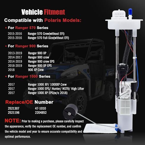 2521196 2521307 Fuel Pump Assembly Compatible With Polaris Ranger 900 XP Crew EPS 2013-2019, Ranger 570 Crew Full-Size efi, Fit for Polaris Ranger 1000 XP EPS 2017 parts, Replace OE# 471010 2204852 in Saudi Arabia