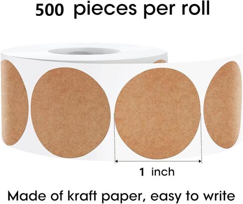 ملصقات كرافت بنية طبيعية مقاس 1 بوصة (500 لكل لفة) - ملصقات ملصقات ذات نقاط فارغة مستديرة - ملصقات ختم التغليف in Kuwait